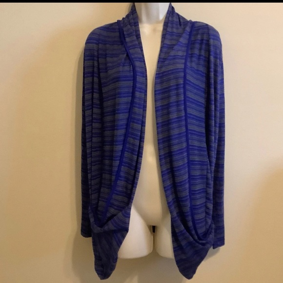 41 HAWTHORN Women’s Cardigan Concord Striped Draped Pocket Sweater blue & gray - Picture 6 of 8
